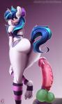 2018 5_toes accessory anthro blue_hair blue_tail blush bow_(feature) bow_accessory bow_ribbon butt clothing conditional_dnp crossgender cutie_mark digital_media_(artwork) dildo equid equine feet female friendship_is_magic hair hair_accessory hair_bow hair_ribbon hasbro hi_res horn humanoid_feet legwear long_hair looking_at_viewer mammal my_little_pony mythological_creature mythological_equine mythology plantigrade raised_tail ribbons sex_toy shining_armor_(mlp) solo sugarlesspaints tail toes unicorn