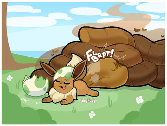 ambiguous_gender birth border brown_body brown_fur egg eggshell excessive_feces eyes_closed fart feces feces_pile feral fur hatching_from_egg heart_symbol hyper hyper_feces looking_pleasured open_mouth open_smile outside pooping pooping_on_grass quadruped smelly smile solo sound_effects sploot text vowelless vowelless_sound_effect white_border young young_feral fairyfudge nintendo pokemon eevee generation_1_pokemon pokemon_(species) artist_name digital_media_(artwork) hi_res male_(lore)