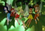 bdsm black_hair blue_eyes blue_hair bondage bound brown_eyes brown_hair female forest group hair not_furry plant red_hair tree bigtyme disney disney_fairies peter_pan fawn_(disney) iridessa rosetta_(tinkerbell) silvermist tinker_bell_(disney) fairy humanoid