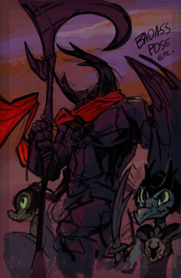 group male melee_weapon polearm scarf solo_focus standing sword trio weapon unknown_artist arthropod kobold scalie source_request