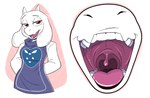 anthro breasts close-up clothing female fur gaping_mouth horn mature_anthro mature_female mouth_shot open_mouth simple_background solo teeth tongue uvula white_body white_fur lecigzz undertale undertale_(series) toriel boss_monster_(undertale) bovid caprine mammal 2023 digital_media_(artwork)