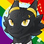 black_body black_scales ink lgbt_pride pride_color_background pride_colors profile rainbow_pride_colors scales side_view simple_background six-stripe_rainbow_pride_colors solo yellow_eyes naanahstnil inky naana kobold scalie 1:1 icon