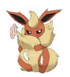 2015 ambiguous_gender blush bodily_fluids canid canine eeveelution enon feral flareon fur generation_1_pokemon genital_fluids hiding holding_tail japanese_text mammal multicolored_body multicolored_fur nintendo nude omorashi paws peeing pokemon pokemon_(species) simple_background solo sweat tail text translated tuft two_tone_body two_tone_fur urine