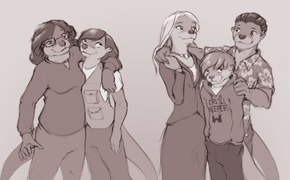 anthro bottomwear breasts clothed clothed_anthro clothed_female clothed_male clothing eyewear family female fur glasses group hair hoodie husband_and_wife male married_couple pants shirt smile topwear vest wearing_glasses slate windfall_(book) duncan_neep greg_neep julie_neep kylie_bevy laura_bevy mammal mustelid otter daughter_(lore) father_(lore) father_and_child_(lore) father_and_son_(lore) mother_(lore) mother_and_child_(lore) mother_and_daughter_(lore) mother_and_son_(lore) parent_(lore) parent_and_child_(lore) parent_and_daughter_(lore) parent_and_son_(lore) son_(lore) stepdaughter_(lore) stepmother_(lore) stepmother_and_stepchild_(lore) stepmother_and_stepdaughter_(lore) stepparent_(lore) stepparent_and_stepchild_(lore) stepparent_and_stepdaughter_(lore) stepsibling_(lore)