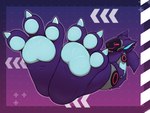 3_toes anthro blue_pawpads claws cybernetics feet foot_fetish foot_focus fur machine male pawpads plantigrade purple_body purple_fur simple_background solo spread_toes toes yakucabbit cyborg protogen 4:3 absurd_res hi_res