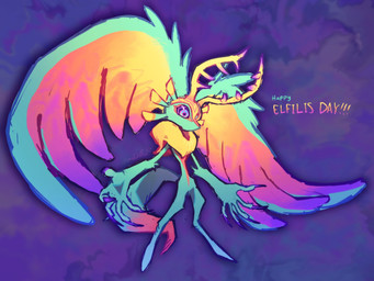abstract_background ambiguous_gender anthro antlers biped chest_tuft colored_nails countershade_torso countershading digitigrade dipstick_tail exclamation_point fingernails fluffy fluffy_tail fur head_wings horn huge_wings markings mouthless multicolored_body multicolored_eyes multicolored_fur nails neck_tuft orange_body orange_fur pink_eyes pupils purple_background purple_fingernails purple_nails purple_sclera simple_background solo spread_arms tail tail_markings tan_body tan_fur teal_body teal_eyes teal_fur text three-quarter_view tuft unusual_wing_placement wings kamabokobun kirby_(series) kirby_and_the_forgotten_land nintendo fecto_elfilis alien chinchilla chinchillid mammal rodent starling_(kirby) 2023 4:3 english_description english_text full-length_portrait hi_res portrait signature