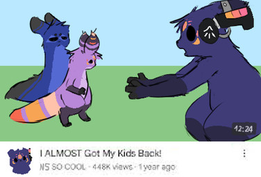 annoyed blue_body count female fur fur_markings group looking_down male markings open_mouth pink_body purple_body semi-anthro simple_background spread_arms text trio viewer_count walking youtube_thumbnail coppermonoxide rain_world videocult fan_character sunny_(slugcat) slugcat english_text meme