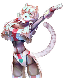 animal_ears big_breasts blonde_hair blue_hair blush bodysuit breasts cleavage clothed clothing fangs female green_eyes hair huge_breasts humanoidized jacket legwear looking_at_viewer markings navel orange_clothing raised_arm short_hair skinsuit small_waist smile solo striped_markings stripes tail teeth thigh_highs tight_clothing topwear white_clothing white_hair yellow_clothing iewyrh3q9i10429 metal_cardbot tachy_(metal_cardbot) animal_humanoid cheetah felid felid_humanoid feline feline_humanoid humanoid mammal mammal_humanoid 2026 digital_drawing_(artwork) digital_media_(artwork) hi_res
