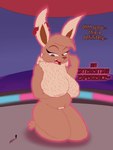 anthro big_breasts breasts brown_body brown_fur clothed clothing female fur hair macro micro open_mouth simple_background smile solo stadium tan_body tan_fur text flamberry_(artist) nintendo pokemon elizabeth_venizee eevee eeveelution generation_1_pokemon generation_8_pokemon gigantamax_eevee gigantamax_pokemon mammal pokemon_(species) 3:4 absurd_res digital_drawing_(artwork) digital_media_(artwork) english_text hi_res ibispaint_(artwork)