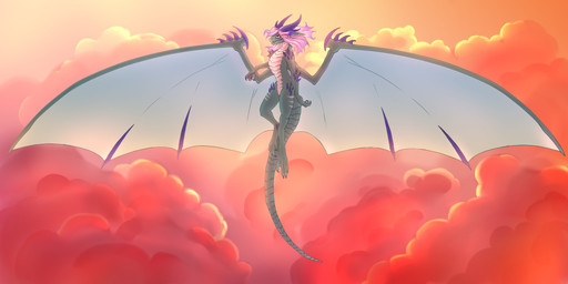 aquamarine_body armored_body bladed_wings cloud detailed_background female feral flying grey_body grey_scales hair hair_bun horn mature_female orange_clouds purple_hair scales sky solo spikes spikes_(anatomy) spread_wings sunset tail unusual_anatomy unusual_wings wings european_mythology mythology lady_zaffre_(alphaleader) dragon mythological_creature mythological_scalie scalie western_dragon 2:1