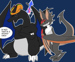 asking biped charizardite_x digitigrade duo female fur male mega_stone multicolored_body multicolored_fur requesting sex_request speech_bubble text neoarcadianx mythology nintendo pokemon dekard_(overgrown_lizards) charizard dragon generation_1_pokemon generation_6_pokemon mythological_creature mythological_scalie noivern pokemon_(species) reptile scalie alpha_channel hi_res