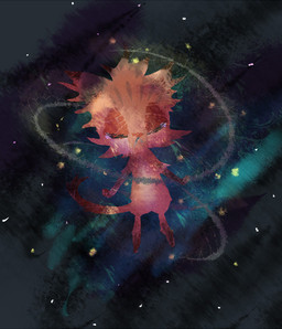 :< ambiguous_gender anthro cheek_tuft chibi eyes_closed facial_tuft fur orange_body orange_fur solo space star tuft naircat felid feline mammal 2013 digital_media_(artwork) digital_painting_(artwork) painting_(artwork)