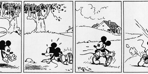 anthro bottomwear clothing dialogue footwear male motion_lines musical_note musical_symbol open_mouth outside pants plant shoes sitting solo speech_bubble symbol tail text tree tripping walking floyd_gottfredson hardie_gramatky disney public_domain mickey_mouse mammal mouse murid murine rodent 1930 20th_century absurd_res ancient_art comic dated english_text hi_res long_image monochrome signature wide_image