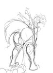 anthro anus bent_over big_butt biped bodily_fluids breasts butt egg egg_from_vagina female genital_fluids genitals horn long_tongue looking_back_at_self membrane_(anatomy) membranous_wings mid_transformation oviposition rear_view simple_background solo standing tail tongue vaginal_fluids vulva white_background wings koopacap mythology dragon mythological_creature mythological_scalie scalie 2020 monochrome sketch