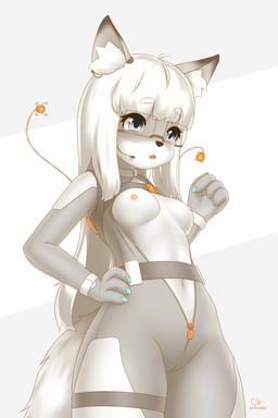 anthro belt bodysuit breasts camel_toe camera clothing cyberpunk electronics eyewear female glasses grey_eyes hair headgear headphones headset inner_ear_fluff loli long_hair microphone nipples open_mouth science_fiction scientist simple_background skinsuit solo tail tight_clothing tuft white_hair young young_anthro young_female 1nfernalcat canid canine fox mammal 2:3 absurd_res hi_res