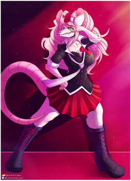 anthro boots border bottomwear bow_ribbon bow_tie button_dress clothed clothed_anthro clothed_female clothing collared_shirt colored_nails dress_shirt fashion female female_anthro footwear fur hair nails necktie pink_hair pink_nose rat_tail rodent_ears rodent_tail school_uniform shirt shoes skirt smile smiling_at_viewer smirk smirking_at_viewer tail topwear uniform white_body white_border white_fur cachuchas junko_enoshima louisa_(cachuchas) hybrid mammal murid murine rat rodent hi_res