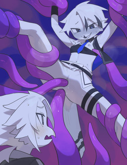 anthro anus areola beak biped black_tail blush bodily_fluids breasts clothing consentacles duo eyebrows female genitals multicolored_tail navel nipples non-mammal_breasts non-mammal_navel non-mammal_nipples open_mouth penetration sex small_breasts sweat sweatdrop tail tentacle_in_vagina tentacle_penetration tentacle_sex tentacles undressing_another vaginal vaginal_penetration vulva white_body white_tail kaltespur avian bird absurd_res hi_res