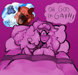 1_eye anthro big_breasts blush breasts brown_body duo female female/female fur hair open_mouth simple_background smile text tongue kiss_the_carrot nintendo pokemon koi_(kiss_the_carrot) petra_(kiss_the_carrot) canid canine canis generation_1_pokemon generation_7_pokemon magnemite mammal pokemon_(species) rockruff digital_media_(artwork) english_text hi_res meme shaded