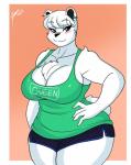 blush bottomwear breasts cleavage clothed clothing dolphin_shorts ear_piercing ear_ring female piercing ring_piercing shirt shorts smile solo tank_top topwear jwinkz nadenka_(jwinkz) bear mammal polar_bear ursine 2019 absurd_res hi_res