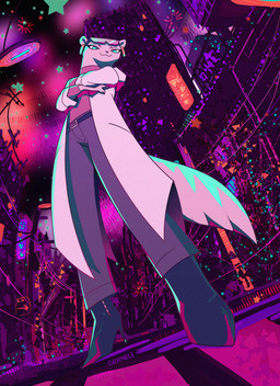 anthro boots clothing detailed_background ear_piercing ear_ring eyelashes eyewear female fluffy fluffy_tail footwear fur green_eyes grey_body grey_fur high_heeled_boots high_heels looking_at_viewer narrowed_eyes overcoat perspective piercing ring_piercing shoes smile solo sweater tail topwear turtleneck grrnele brand_new_animal studio_trigger marie_itami mammal mink mustelid musteline true_musteline 2020 digital_media_(artwork) hi_res