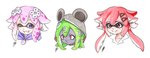 accessory clothing d-pad eyemask eyewear female green_hair grey_body group hair hair_accessory jacket pointy_ears pseudo_hair purple_eyes purple_hair red_eyes red_hair simple_background tentacle_hair tentacles topwear trio white_background men-dont-scream hyperdimension_neptunia nintendo splatoon inkling_girl linda_(neptunia) neptune_(neptunia) octoling_girl tennouboshi_uzume animal_humanoid cephalopod cephalopod_humanoid cpu_(goddess) humanoid inkling marine marine_humanoid mollusk mollusk_humanoid octarian octoling absurd_res hi_res