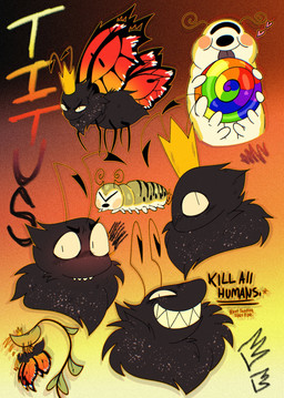 10_legs 2_antennae 4_legs 4_wings ambiguous_feral ambiguous_gender antennae_(anatomy) arthropod_abdomen black_antennae black_body black_stripes blush blush_stickers candy countershading crown dessert eyespots feral food gradient_background green_body grin happy head_tuft headgear insect_wings leaf lepidopteran_wings licking markings monotone_body multi_leg multi_limb multi_wing multicolored_wings orange_wings plant quadruped ruff simple_background sleeping smile solo sound_effects stripes teeth text tongue toothy_grin tuft upside_down vowelless vowelless_sound_effect white_body white_countershading wings young young_ambiguous young_feral zzz bileshroom disney hoppers_(disney) pixar titus_(hoppers) arthropod butterfly insect lepidopteran 2026 absurd_res character_name digital_drawing_(artwork) digital_media_(artwork) flat_colors hi_res