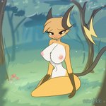 1:1 2d_animation animated anthro anthrofied big_breasts breast_squish breasts detailed_background eyes_closed female foreshortening forest frame_by_frame fur generation_1_pokemon grass huge_breasts mammal nature nintendo nipples nude orange_body orange_fur outside pink_nipples plant pokemon pokemon_(species) pokemorph raichu rodent short_playtime sitting smile solo squish ssnejikk tail tree
