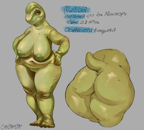anthro big_breasts big_butt breasts butt female huge_breasts navel nipples non-mammal_breasts non-mammal_navel non-mammal_nipples overweight overweight_anthro overweight_female solo wide_hips chichocm carnivores_dinosaur_hunter fan_character dinocephalian eupelycosaur moschops prehistoric_species scalie synapsid therapsid hi_res