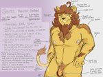 ahoge anthro brown_hair character_bio flaccid foreskin front_view genitals hair humanoid_genitalia humanoid_penis male muscular muscular_male nipples nude penis pubes solo text unretracted_foreskin teagandraws sorin_fournier felid lion mammal pantherine 4:3 english_text hi_res model_sheet