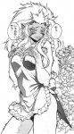 apron blush clothing female flower hair long_hair plant solo text unknown_artist yumemakura_baku kouya_ni_kemono_doukokusu tomoe haplorhine mammal monkey primate black_and_white japanese_text monochrome