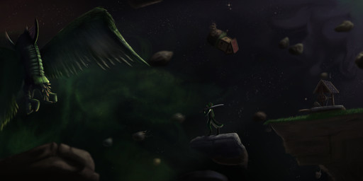 anthro bucket building container exoskeleton floating_rocks house katana male melee_weapon pincher solo space star sword wcfishy weapon well wings nopulant canid canine canis eldritch_abomination mammal wolf 2023 absurd_res hi_res
