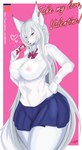 anthro big_breasts blush breasts clothing female heart_symbol kemono nipples solo text skulkers fuyu_(skulkers) canid canine mammal digital_media_(artwork) hi_res shaded