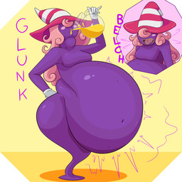 belly belly_expansion belly_overhang beverage big_belly bloated blush blush_stickers breasts burp_fetish burping clothing curly_hair cutaway drinking expansion female food ghost_tail gloves hair handwear hat headgear headwear holding_beverage holding_jug holding_object honey_(food) huge_belly legless lips long_hair love_handles medium_breasts navel neck_bulge obscured_eyes onomatopoeia overweight overweight_female overweight_humanoid pink_hair purple_body simple_background solo sound_effects split_form stuffing swallowing text three-quarter_view tongue tongue_out wide_hips witch_hat yellow_lips zenthicks mario_bros nintendo paper_mario paper_mario:_the_thousand_year_door vivian_(mario) humanoid shadow_siren spirit 1:1 2024 absurd_res digital_drawing_(artwork) digital_media_(artwork) hi_res trans_(lore) trans_woman_(lore)