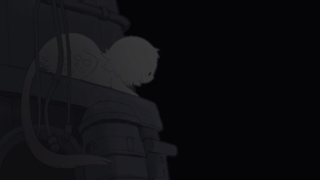ambiguous_feral ambiguous_gender black_body black_fur black_tail detailed_background dot_eyes duo embers feral fur glowing glowing_eyes machine orange_sky roots simple_eyes sky solid_circle_eyes tail white_body white_fur white_tail jejejunum fraid_(species) animated loop
