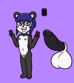 anthro areola balls big_balls big_penis biped black_body black_fur black_markings black_penis countershade_face countershade_fur countershade_torso countershading erection flat_chested fur genitals gesture glans grin gynomorph hair hand_gesture humanoid_genitalia humanoid_penis intersex maebari markings multicolored_body multicolored_fur navel nipples nude patch_(marking) penis purple_hair short_hair simple_background smile solo standing two_tone_body two_tone_fur v_sign vein veiny_penis white_body white_countershading white_fur young young_anthro young_gynomorph young_intersex hoodedcat yukari_(hoodedcat) bear giant_panda mammal 2026 hi_res