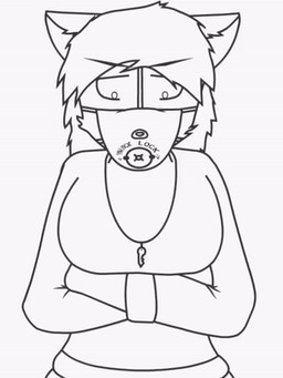 anthro female gag gagged key muzzle_(object) muzzled restraints straitjacket padlockedpadding canid canine canis mammal wolf 3:4 animated low_res monochrome