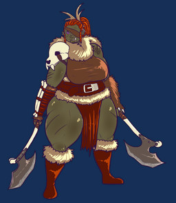 axe belt_buckle big_breasts bone bottomwear breasts buckle clothing curvy_figure eye_patch eyewear facial_piercing fangs female lip_piercing lips loincloth looking_at_viewer melee_weapon nipple_outline piercing purple_eyes scar skull solo tattoo teeth thick_bottom_lip thick_thighs voluptuous weapon desbjust shadbak_mulch_(desbjust) humanoid orc absurd_res alpha_channel hi_res