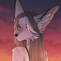 anthro ear_chain ear_piercing ear_ring female piercing ring_piercing solo sunset jensh_nx jennie_(jensh_nx) canid canine domestic_cat felid feline felis fennec_fox fox hybrid mammal true_fox 1:1 bust_portrait icon portrait