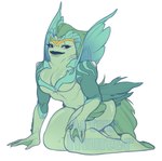 4_fingers anthro arm_support bedroom_eyes big_breasts biped black_eyebrows black_eyes blush blush_lines breasts closed_smile clothed clothing crown curved_eyebrows extended_arm eyebrows eyelashes female female_anthro fingers glistening glistening_body glistening_breasts glistening_eyelids glistening_legs green_body green_eyelids green_lips hand_on_leg hand_on_own_leg headgear lips looking_at_viewer mature_anthro mature_female membrane_(anatomy) mouth_closed narrowed_eyes non-mammal_breasts partially_clothed plantigrade queen royalty seductive simple_background slightly_chubby slightly_chubby_anthro slightly_chubby_female smile smiling_at_viewer solo thick_lips thick_thighs webbed_hands white_background artur_hunter image_comics invincible_(image_comics) queen_aquaria atlantean fish marine eyelids 2023 artist_name digital_drawing_(artwork) digital_media_(artwork) full-length_portrait portrait