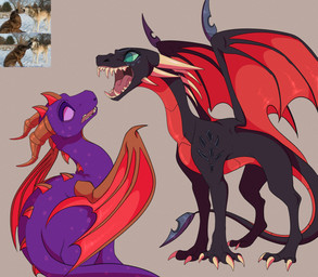 4_toes all_fours angry black_body canon_couple claws cuddling duo feet female feral green_eyes horn male multi_horn purple_body purple_eyes smile tail tail_coil teeth toes tongue wings wraps plaguedogs123 activision mythology spyro_the_dragon cynder spyro canid canine canis dragon mammal mythological_creature mythological_scalie scalie wolf 2025 absurd_res digital_media_(artwork) hi_res reference_image