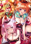 big_breasts book bow_tie breasts cleavage clothed clothing crown duo female hair hat headgear headwear holidays holly_(plant) inner_ear_fluff orange_hair pink_eyes pink_hair plant tiara tuft squchan christmas hololive hololive_en vtuber mori_calliope takanashi_kiara animal_humanoid cat_humanoid felid felid_humanoid feline feline_humanoid humanoid mammal mammal_humanoid 2020 hi_res