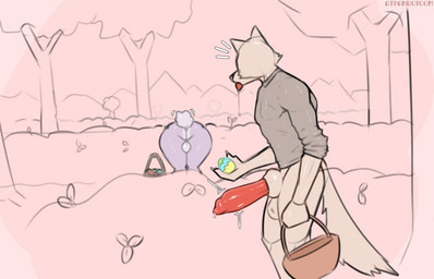 accident accidental_exposure anatomically_correct anatomically_correct_genitalia anatomically_correct_penis animal_genitalia animal_penis anthro balls bent_over big_balls big_penis bottomless butt canine_genitalia canine_penis clothed clothing cotton_tail duo easter_egg fluffy fluffy_tail fur genitals holidays knot knot_in_sheath male outside penis sheath shirt shirt_only tail tongue tongue_out topwear topwear_only atpandotcom beastars easter legoshi_(beastars) canid canine canis lagomorph leporid mammal rabbit wolf source_request unavailable_at_source