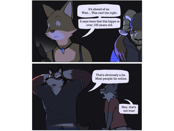 anthro cellphone clothed clothing dialogue electronics female flip_phone group jewelry male necklace night outside phone speech_bubble text phwog echo_(game) echo_(series) echo_project carl_hendricks jenna_begay leo_alvarez tj_hess bighorn_sheep bovid canada_lynx canid canine canis caprine felid feline fox kit_fox lynx mammal red_wolf sheep true_fox wolf 4:3 comic english_text hi_res