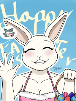 anthro basket blood blood_on_face blush bodily_fluids breasts clothed clothing container easter_egg egg female fur happy holidays humanoid_hands male simple_background smile solo text white_body white_fur mr._maestrello beastars easter haru_(beastars) legoshi_(beastars) canid canine canis domestic_rabbit dwarf_rabbit lagomorph leporid mammal oryctolagus rabbit wolf 2026 3:4 absurd_res artist_name colored digital_drawing_(artwork) digital_media_(artwork) hi_res shaded signature watermark