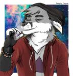 anthro beanie clothed clothing drugs fangs fully_clothed half-closed_eyes hat headgear headwear male marijuana narrowed_eyes smoke smoking solo teeth fonyaa canid canine fox mammal