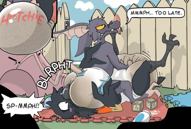 2_toes 4_fingers ageplay ambiguous_gender anthro baby_powder beak black_beak black_body black_feathers block blush blush_lines bodily_fluids clothed clothing cutaway daycare detailed_background dialogue diaper diaper_in_face diaper_in_mouth diaper_only drooling duo facesitting fangs feather_hands feathers feces feet fence fingers forced fur gate grey_body grey_fur hand_on_diaper humiliation inside legs_up lying male male/ambiguous marker notched_ear object_in_mouth on_back panel_interaction pooping puzzle_mat rattle roleplay saliva sitting_on_another soiled_diaper soiling soiling_diaper sound_effects talons teeth text toes tongue tongue_out topless touching_diaper unclean_diaper used_diaper wearing_diaper writing_text yellow_eyes poofy_dragon spooky_the_rat vladigaunt_(character) avian bird mammal murid murine rat rodent 2023 english_text male_(lore)
