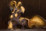black_body blonde_hair breasts cave claws crouching female gold_scales hair hand_behind_head horn navel solo tail yellow_eyes ekrea_jan capcom monster_hunter mythology animal_humanoid dragon dragon_humanoid elder_dragon humanoid kulve_taroth mythological_creature mythological_scalie scalie 2025 absurd_res digital_media_(artwork) hi_res