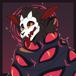 anthro asphyxiation black_body black_fur breath_play coiling fur horn hypnosis hypnotic_eyes male mind_control open_mouth ringed_eyes simple_background solo squeezing tail tongue tongue_out rockin_candies canid canine mammal reptile scalie skulldog_(species) snake 1:1 hi_res