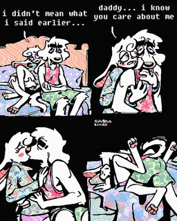 anthro boxers_(clothing) cheek_spots cigarette cigarette_in_mouth clothing curling_toes dialogue ears_down eyes_closed feet femboy floppy_ears half-closed_eyes imminent_sex kissing male male/male narrowed_eyes object_in_mouth panties pawpads paws pink_pawpads pivoted_ears shirt speech_bubble tank_top teeth text tooth_gap topwear underwear wide_eyed rawdawgcomics bingus_(rawdawgcomics) stahli_(rawdawgcomics) bird_dog canid canine canis domestic_dog golden_retriever hunting_dog lagomorph leporid mammal rabbit retriever 4:5 comic english_text hi_res multiple_scenes