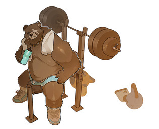 anthro barbell black_sclera bottomwear brown_body brown_fur bulge chain_necklace clothed clothing dumbbell eye_scar facial_scar footwear frowning_at_viewer fur glistening glistening_body glistening_fur high-angle_view holding_water_bottle hotpants jewelry male male_anthro musclegut muscular navel necklace overweight overweight_male scar shoes shorts simple_background sitting solo topless topless_anthro topless_male towel towel_around_neck weights white_background workout_equipment innkeeper_worm mihoyo zenless_zone_zero ben_bigger bear brown_bear mammal ursine 2025 digital_media_(artwork)